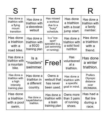 Triathlete Bingo Card