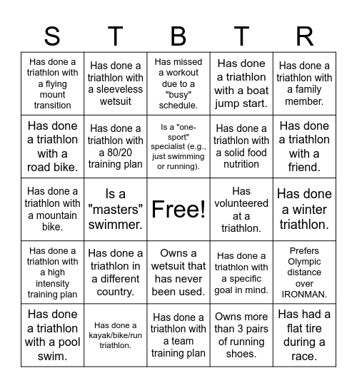 Triathlete Bingo Card