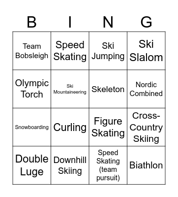 Leisurelys Winter Olympics Bingo Card