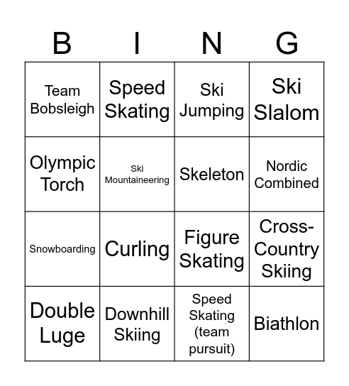 Leisurelys Winter Olympics Bingo Card
