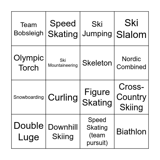 Leisurelys Winter Olympics Bingo Card