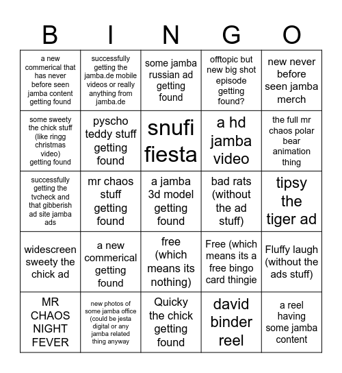 Jamba Lost Media Bingo Card! Bingo Card