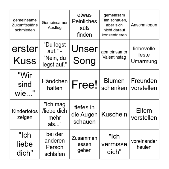 Liebesklischees Bingo Card