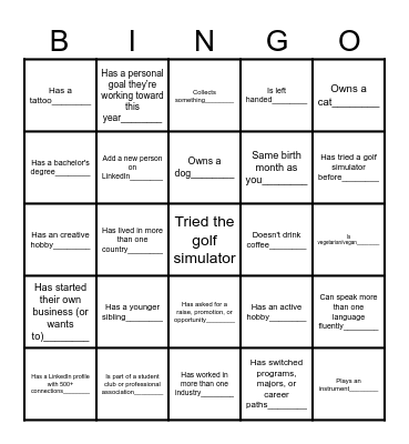 Tee Time! Bingo Card