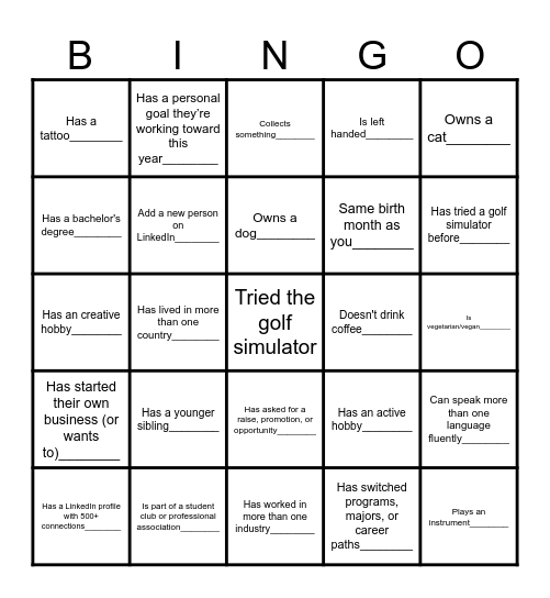 Tee Time! Bingo Card