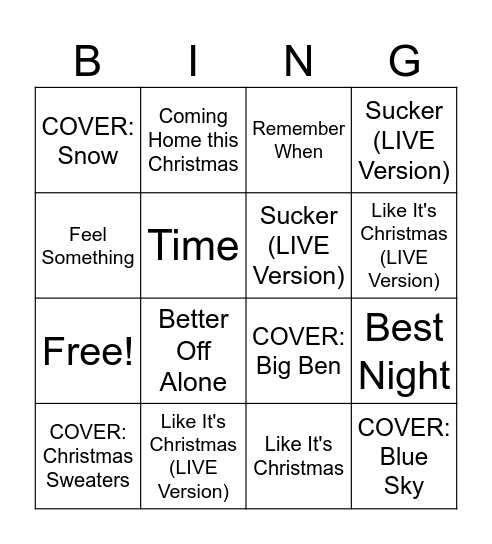 A Very Jonas Christmas Movie Bingo Card