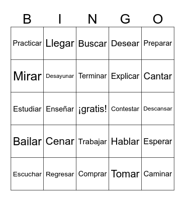 AR Verbs Bingo Card