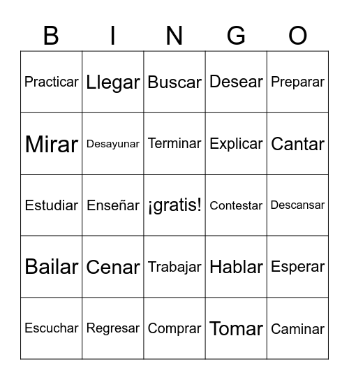 AR Verbs Bingo Card
