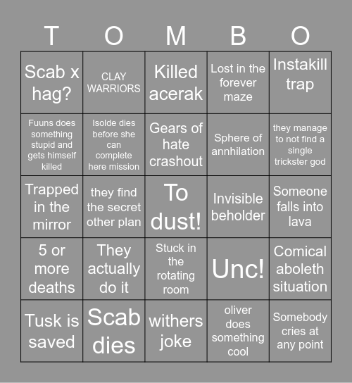 TOMB OF DOOM Bingo Card