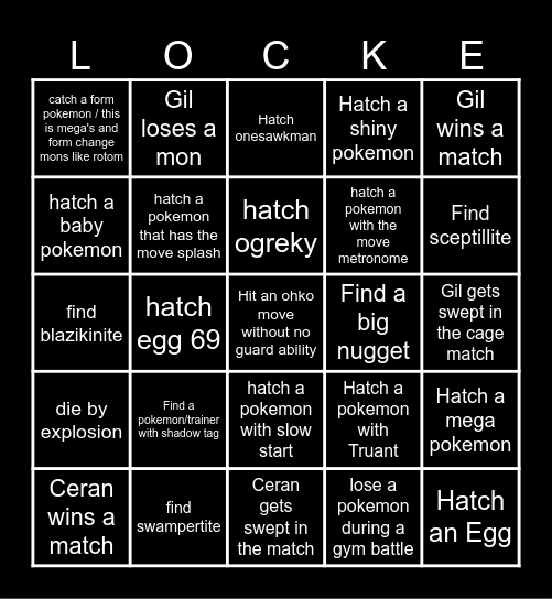 Egglocke/Cagelocke BINGO Card