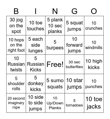 Physical Education (PE) Bingo Card