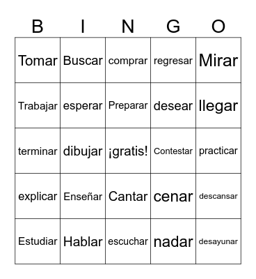 AR Verbs Bingo Card