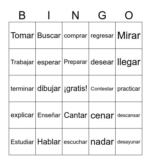 AR Verbs Bingo Card