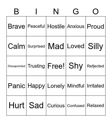 Music Emotions Bingo Card