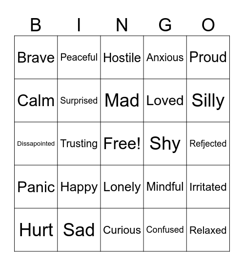 Music Emotions Bingo Card