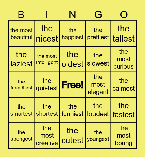 Superlatives Bingo Card