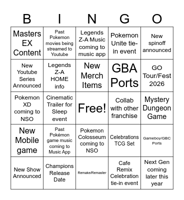 Pokémon Day 2026 Bingo Card