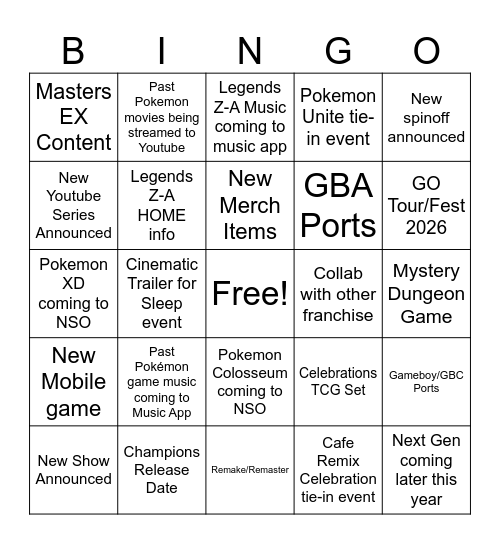 Pokémon Day 2026 Bingo Card