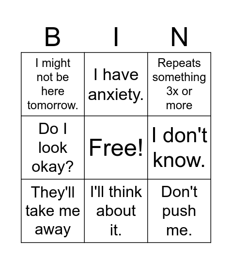 Mum Bingo Card