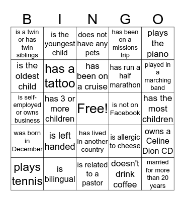 Getting to Know You Bingo Card