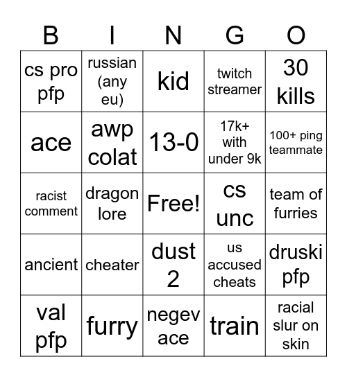cs premier grind Bingo Card