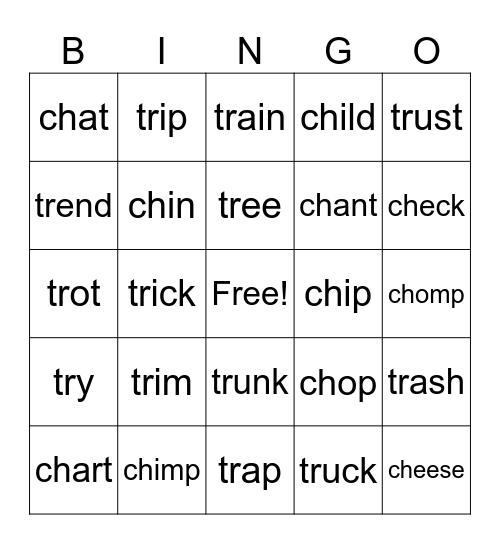 Level D tr/ch Bingo Card