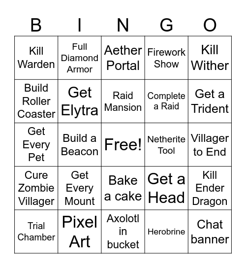 Minecraft Bingo Card