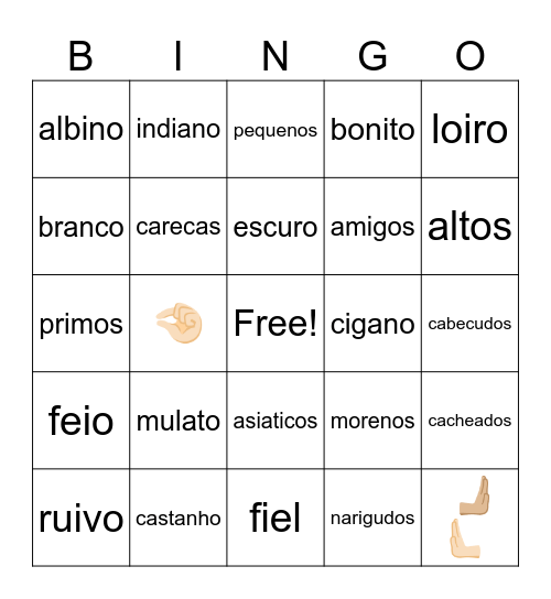 raças Bingo Card