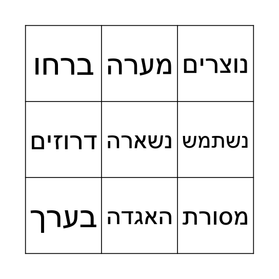 Hebrew Bingo Card