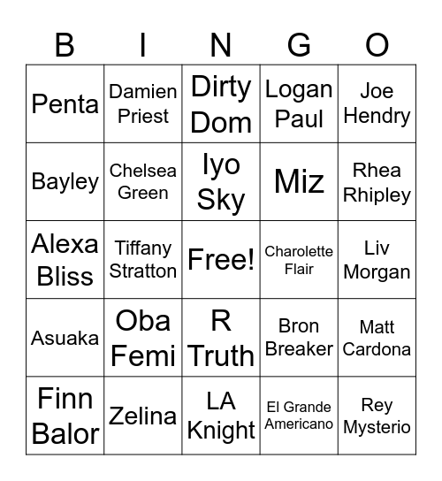 Rumble Bingo Card