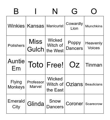 Wizard of Oz Bingo Card