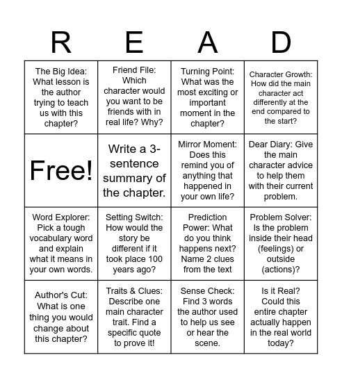 Reading BINGO Card