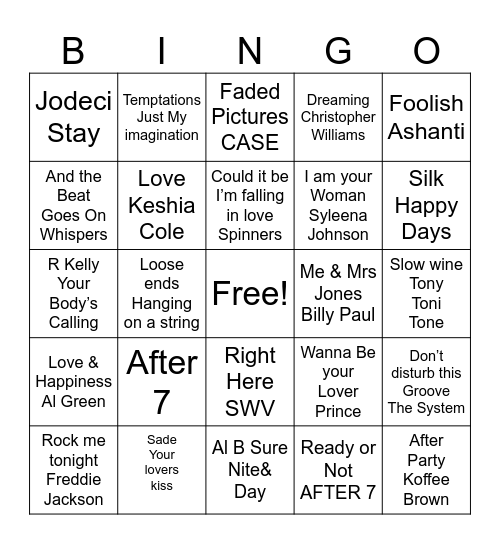 Old School Jams Bingo Card