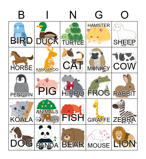 Animals Bingo Card
