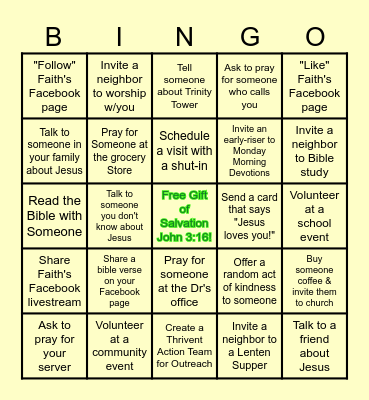 Neighborhood Outreach Bingo Card