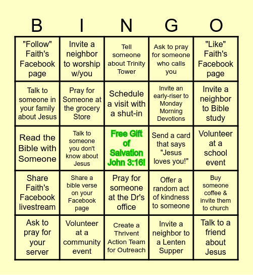 Neighborhood Outreach Bingo Card