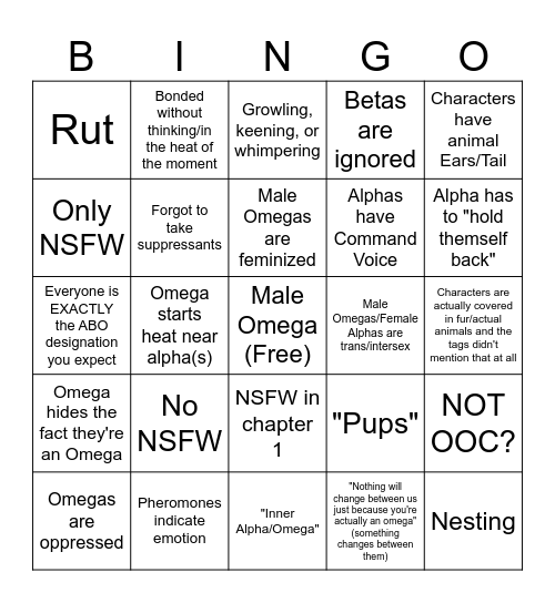Omegaverse Bingo Card