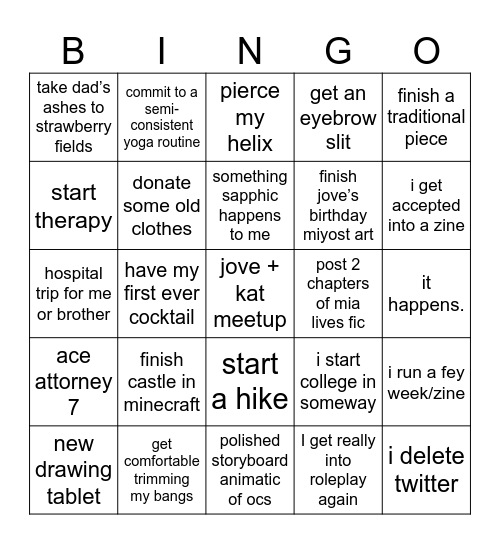 kat’s 2026 bingo Card