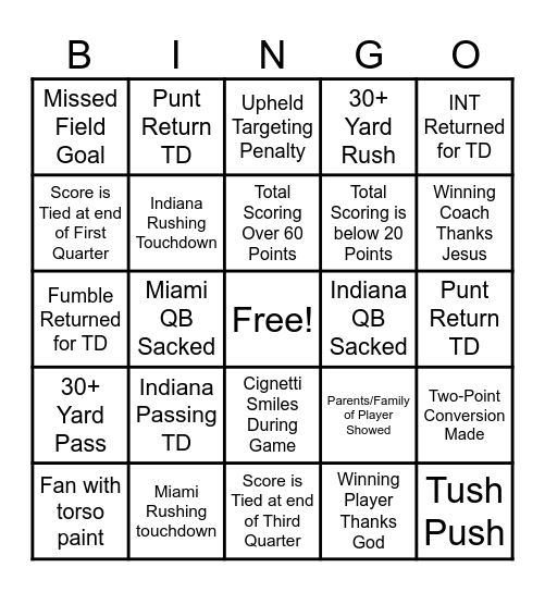 Natty BINGO Card