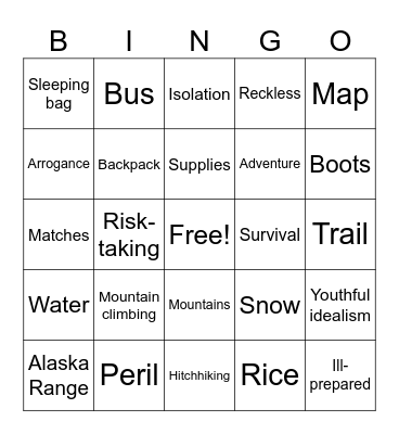 Into the Wild Bingo Card