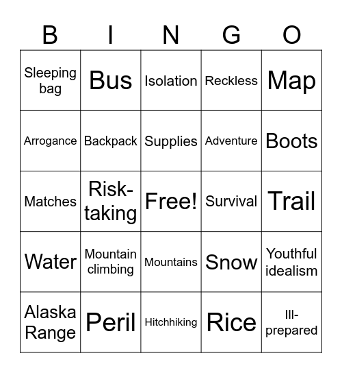 Into the Wild Bingo Card