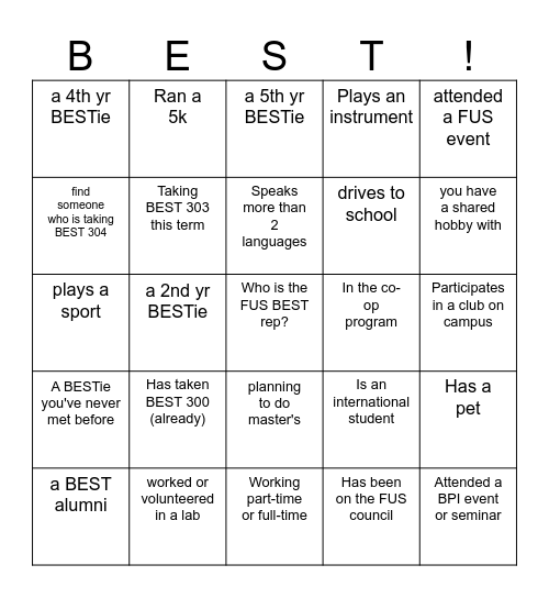 Meet a BESTie who.. Bingo Card
