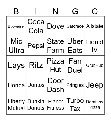 Superbowl Commercials 2026 Bingo Card