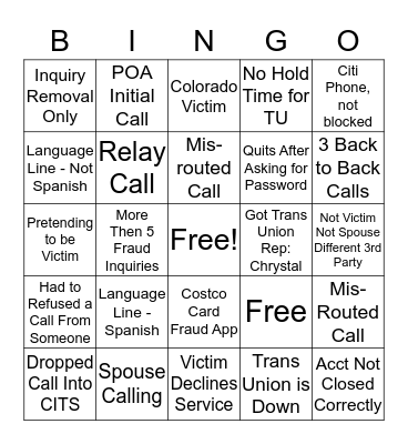 Untitled Bingo Card