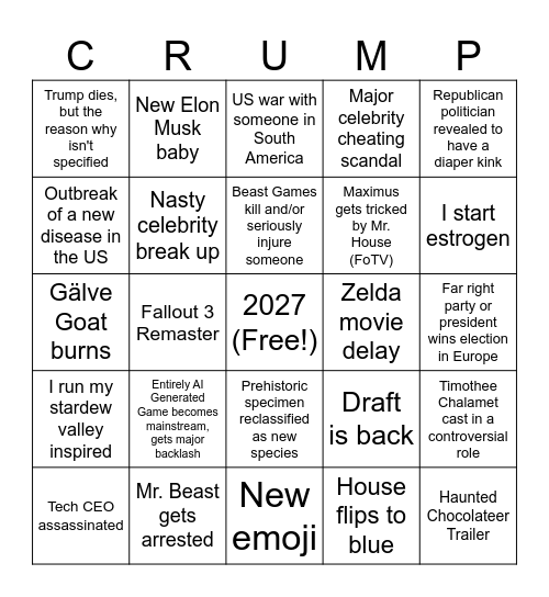 Bianca 2026 Bingo Card