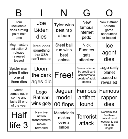 2026 Bingo Card