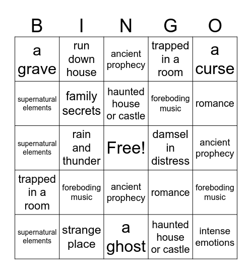 Gothic Elements Bingo Card
