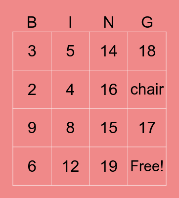 Numbers Bingo Card