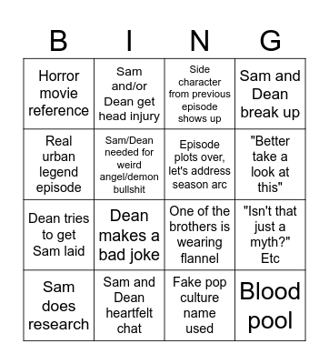 Supernatural 7 Bingo Card