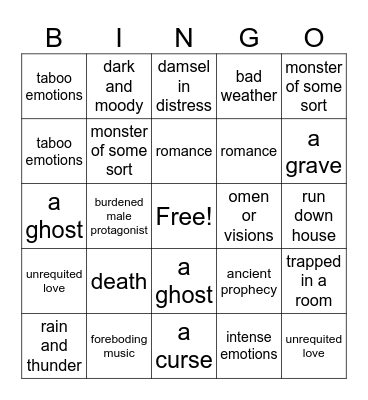 Gothic Elements Bingo Card